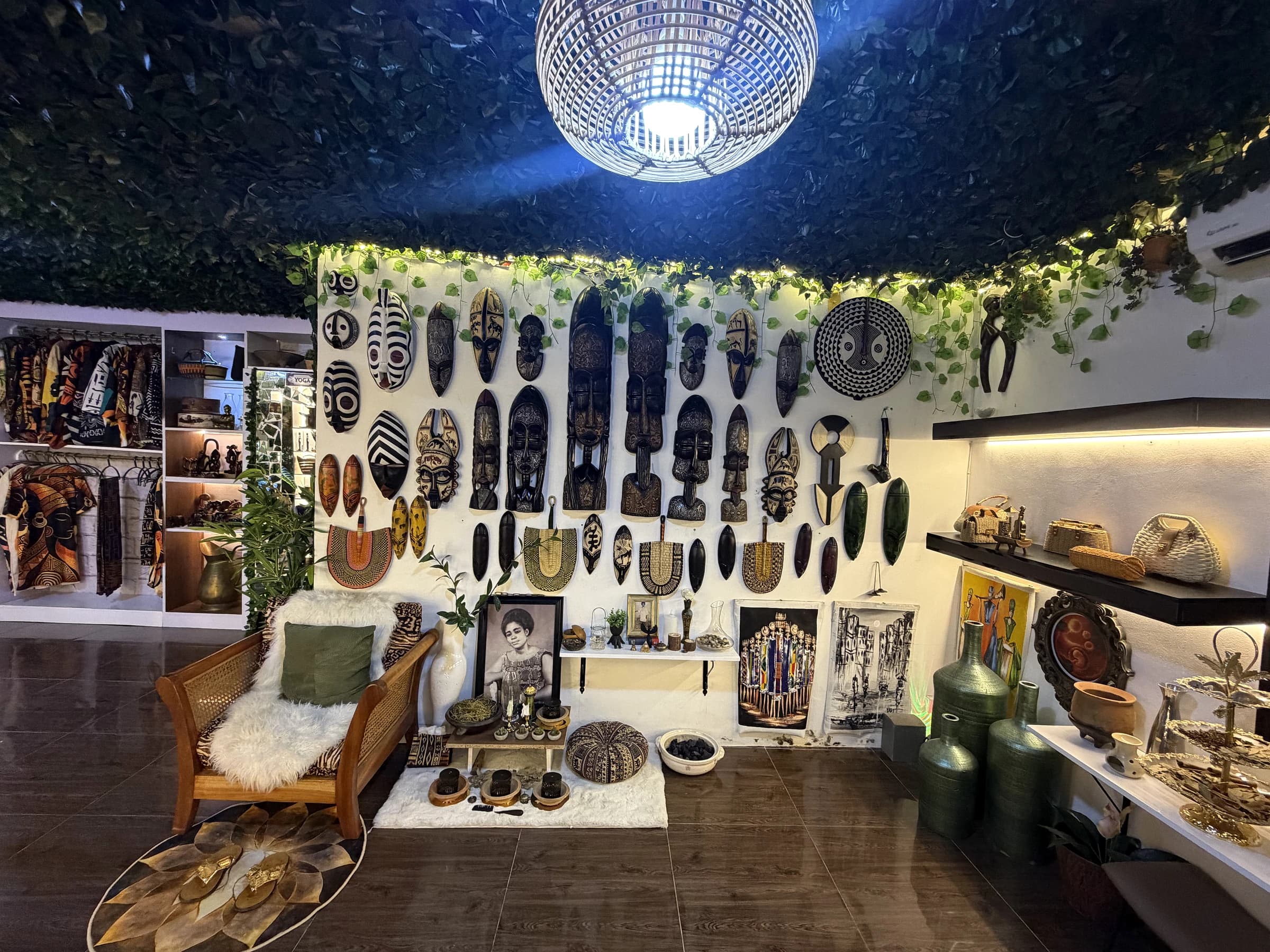 Wide view of the art showroom and its display wall